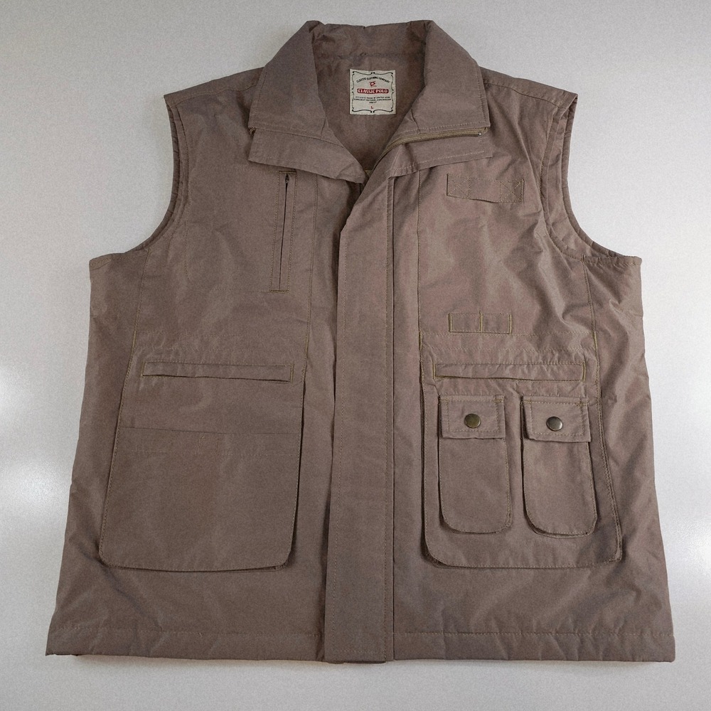 Classic Polo Mens Tan Utility Vest Size L Multi Pocket Workwear Water Repellent